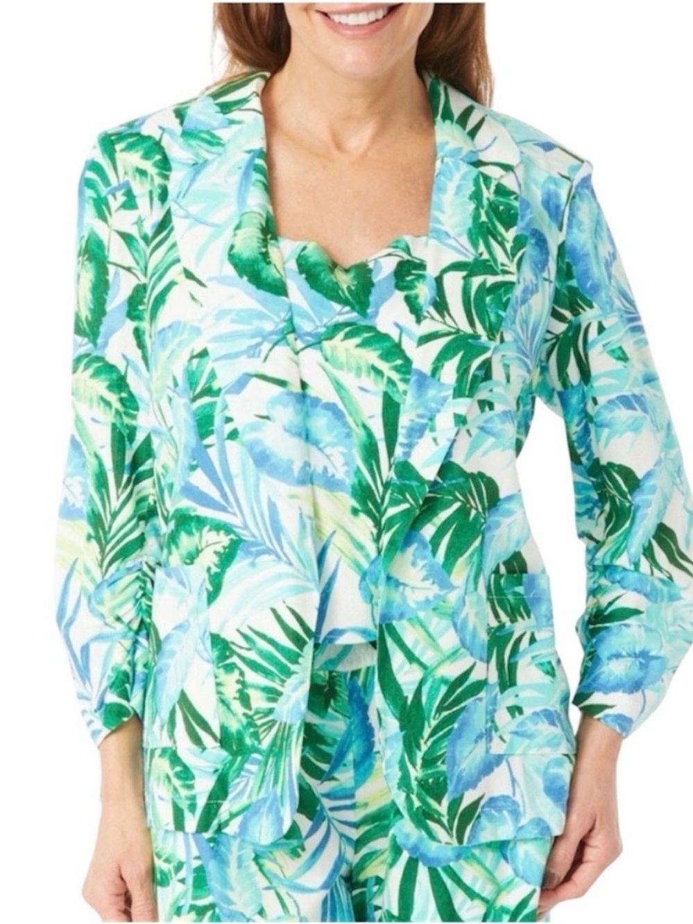 Blue Sol Tropical Print Long Sleeve Patch Pocket Linen Blazer NWT Size Small